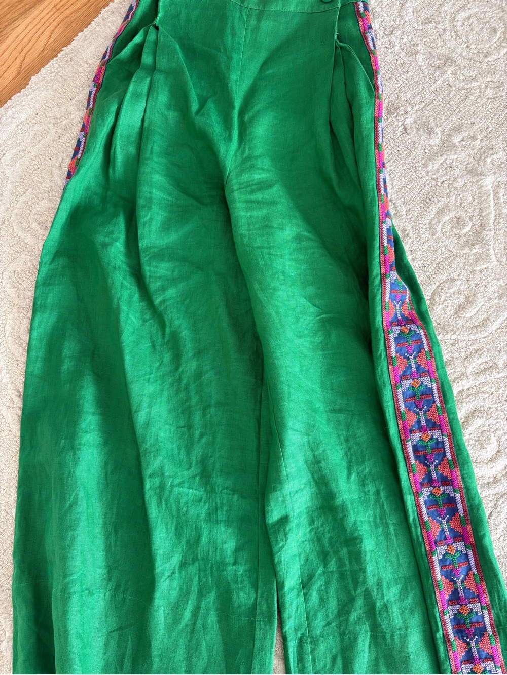 Farm rio Embroidered Linen Wide-Leg Pants